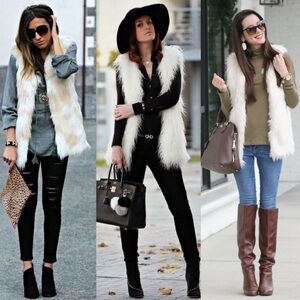 Banana Republic Faux Fur Vest White SzLarge Tall